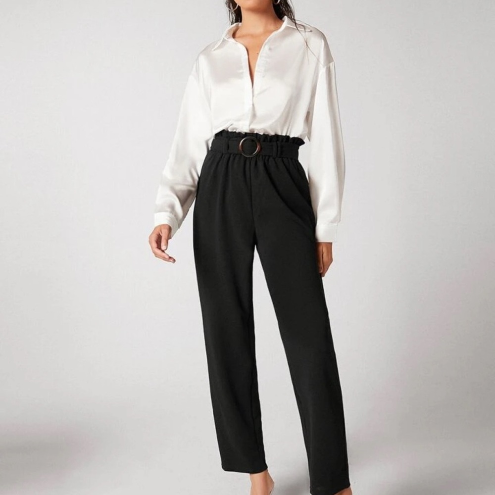 SHEIN Black Paperbag Waist Trousers